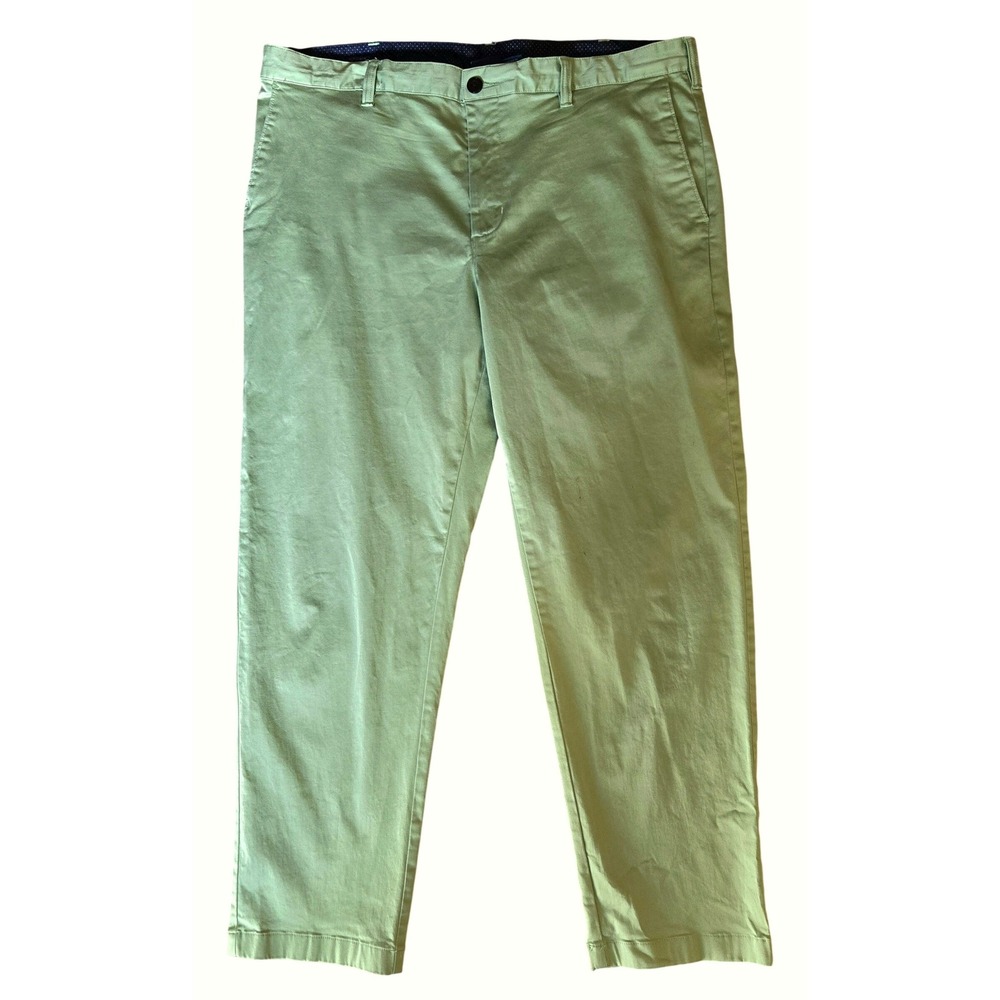 Savile‎ Row Co Celery Green Chinos Straight Leg Flat Front Trousers Cotton Sz 16